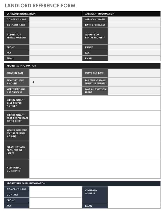 Landlord Reference Form Template