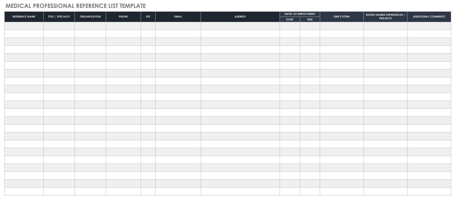 Medical Professional Reference List Template