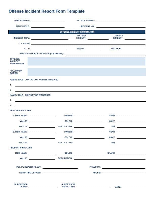 Offense Incident Report Template