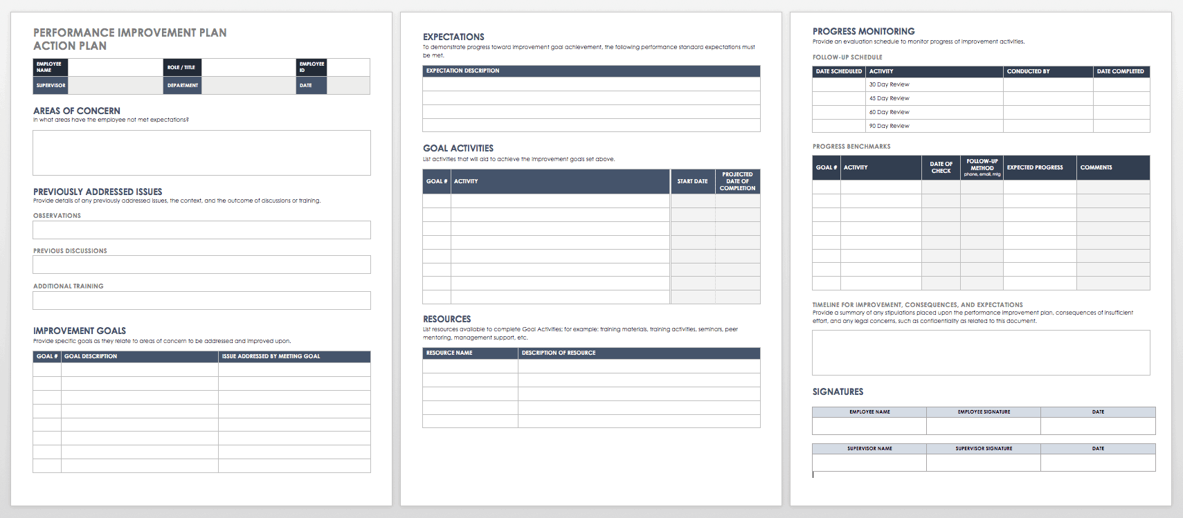 Performance Improvement Plan Action Plan Template