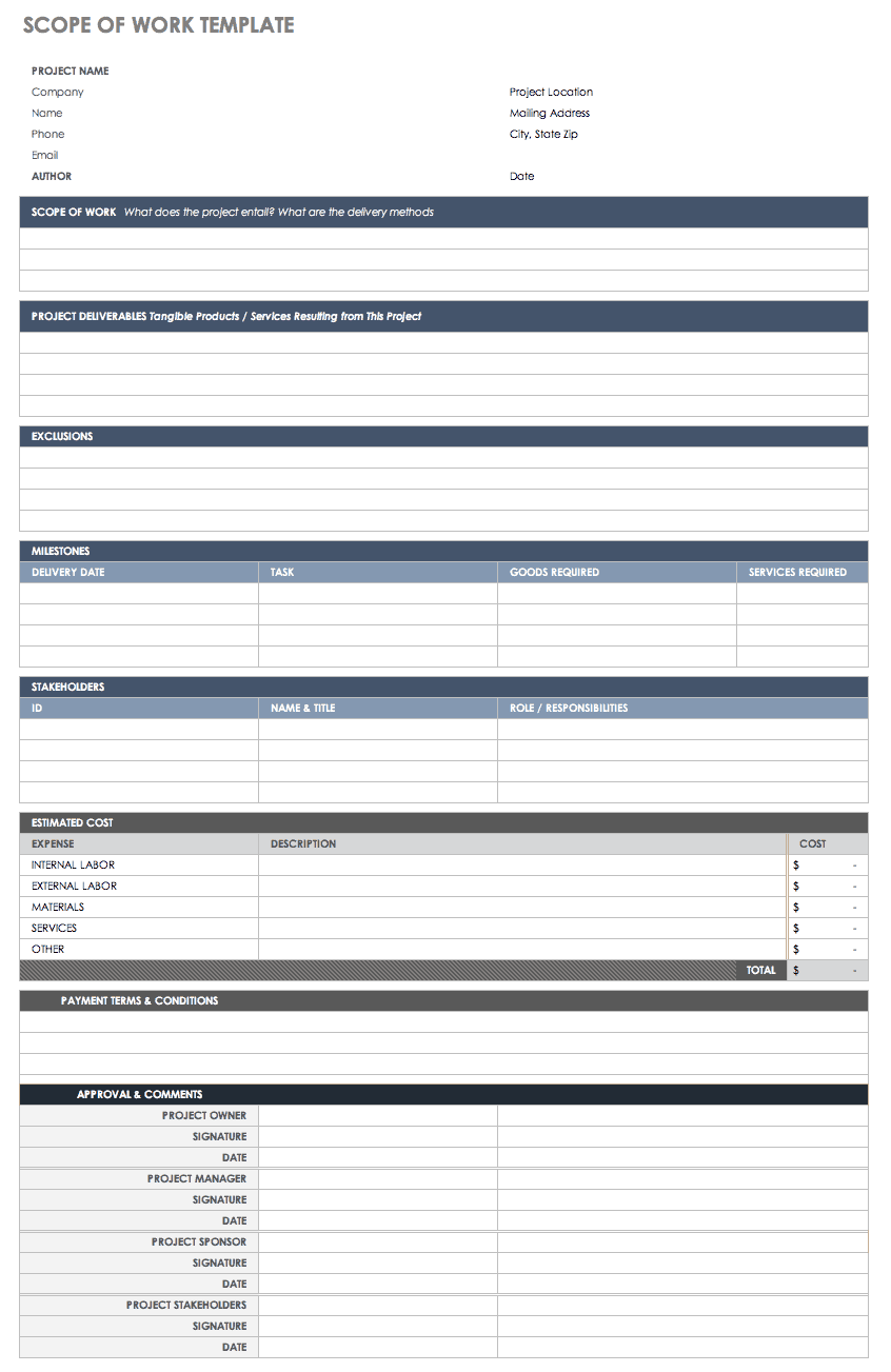 Scope Of Work Template