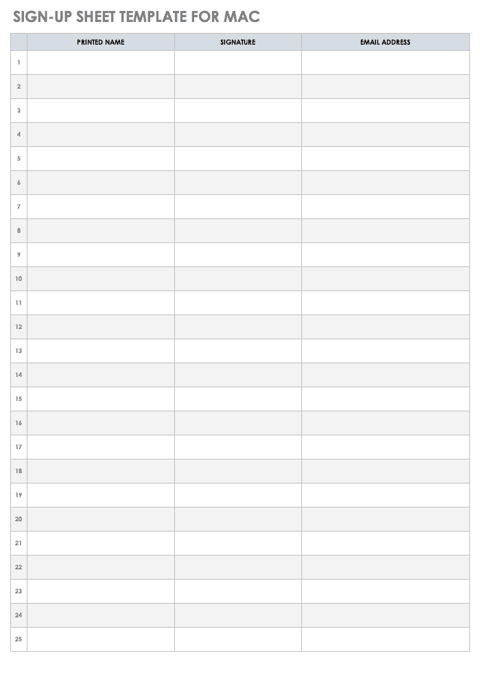 Sign Up Sheet Template for Mac