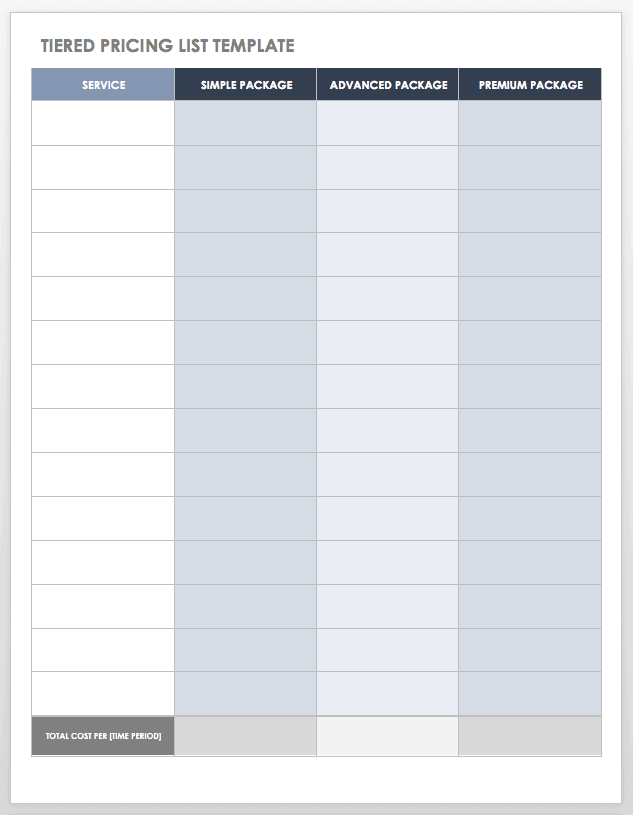 Tiered Pricing List Template