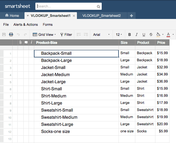 How to use VLOOKUP Smartsheet example