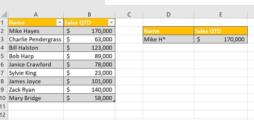 VLOOKUP wildcard example