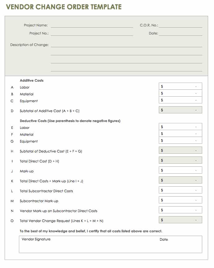 Vendor Change Order Template