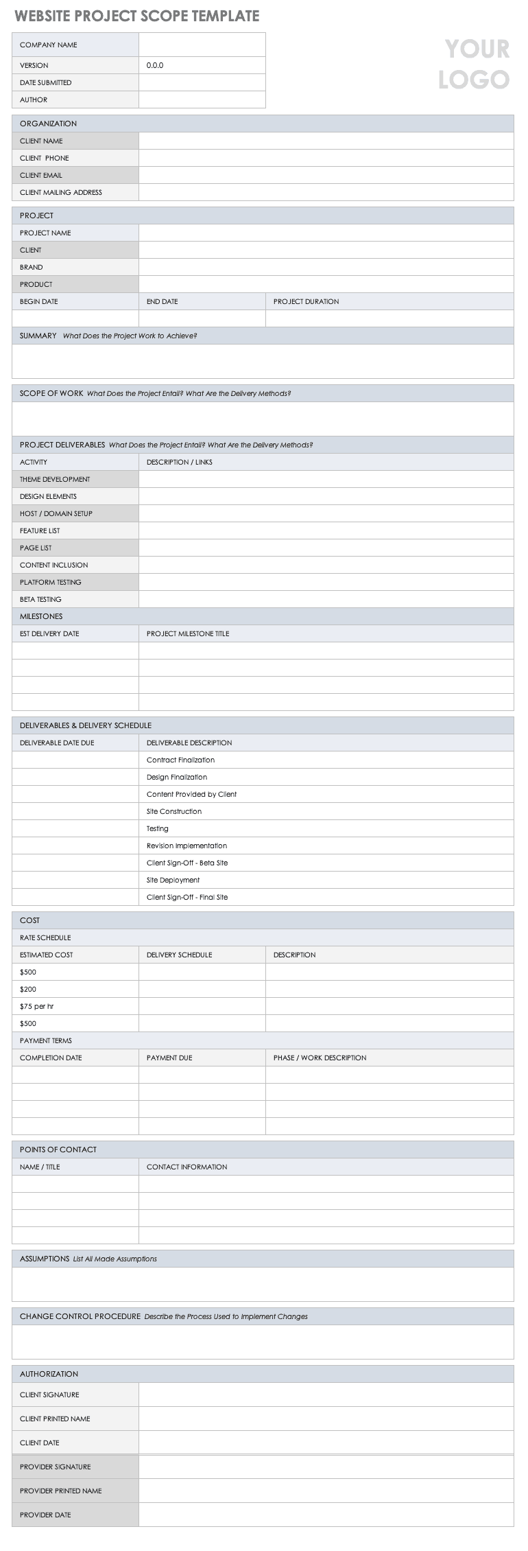 Website Project Scope Template