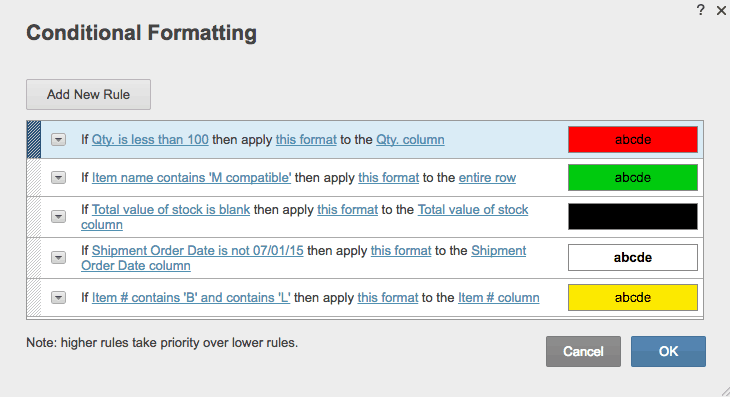 conditional formatting rule precedence Smartsheet