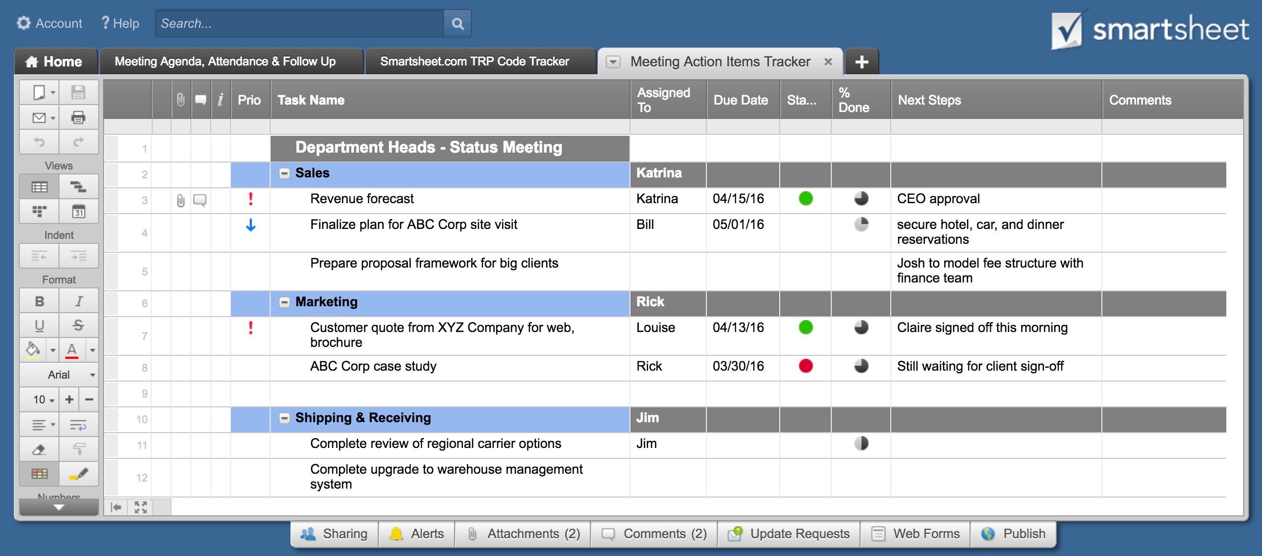 Smartsheet Action Items Tracker Template