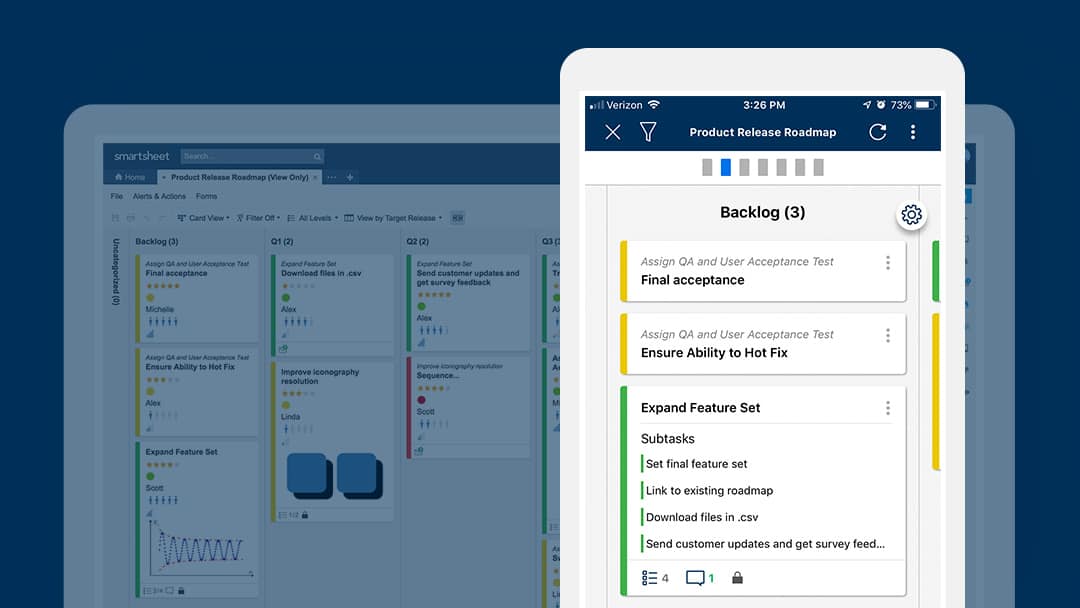 Product Release Roadmap template in Smartsheet card view